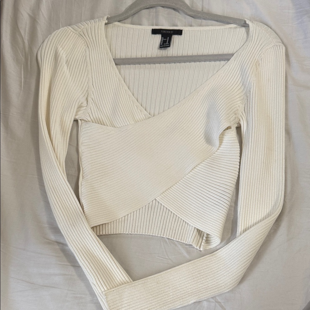 Forever 21 Ivory Ribbed Knit Top